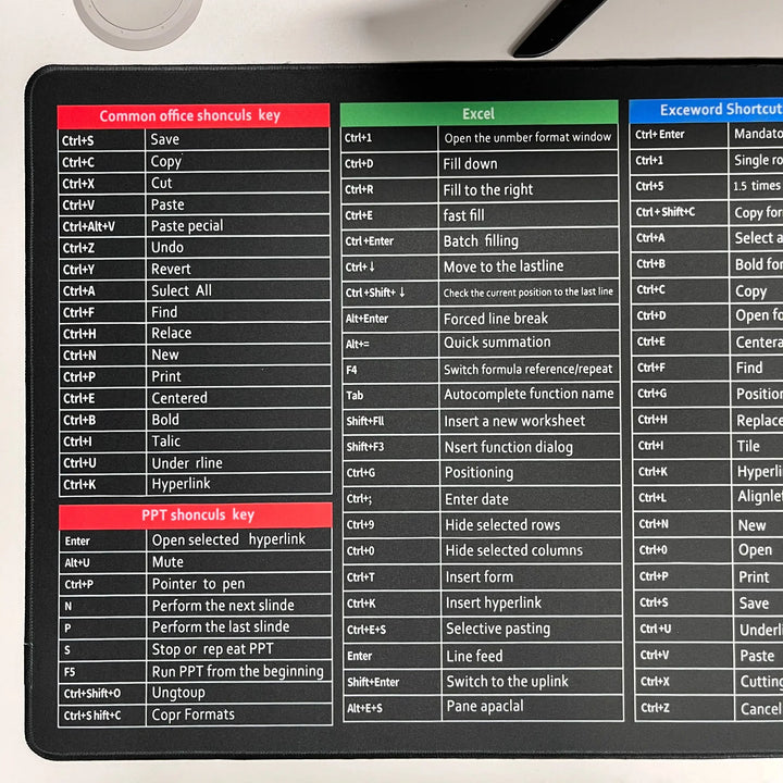 Mat with keyboard shortcuts